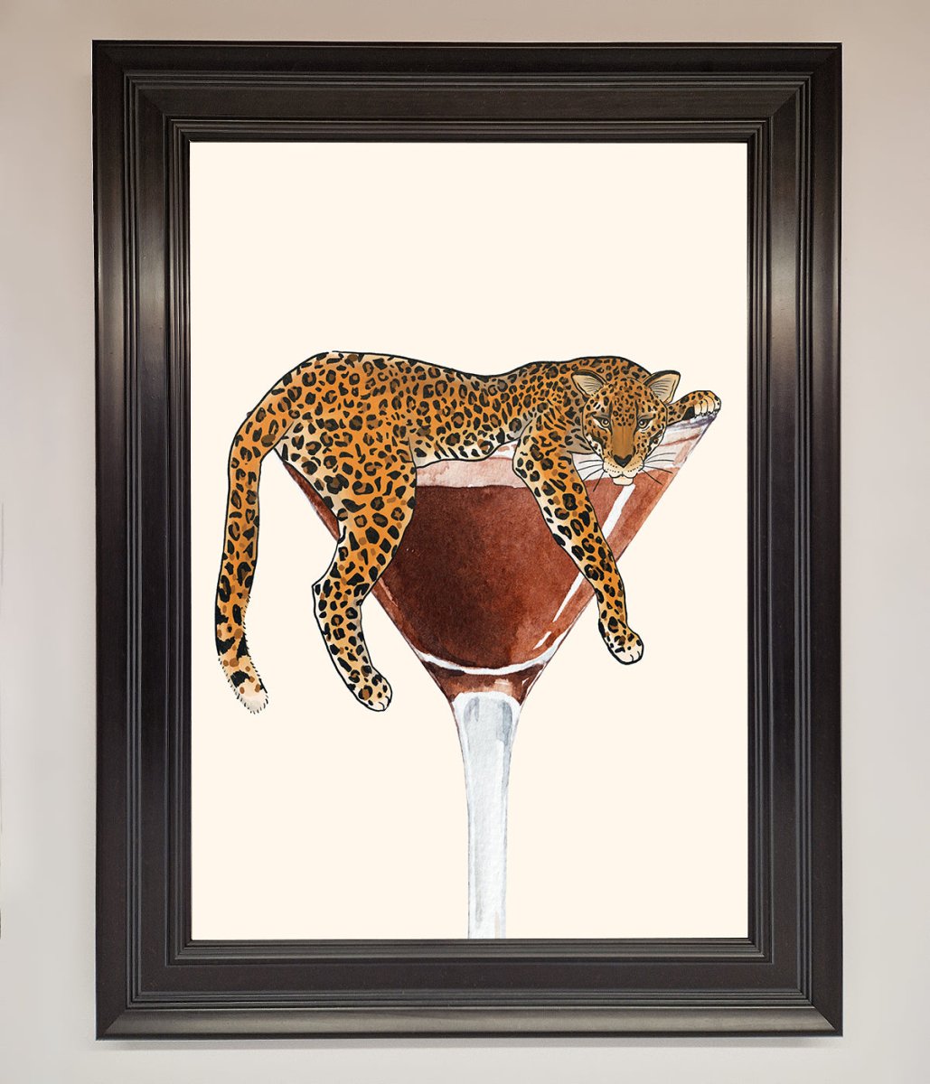 Lazy Leopard Martini Framed Poster - Zestio