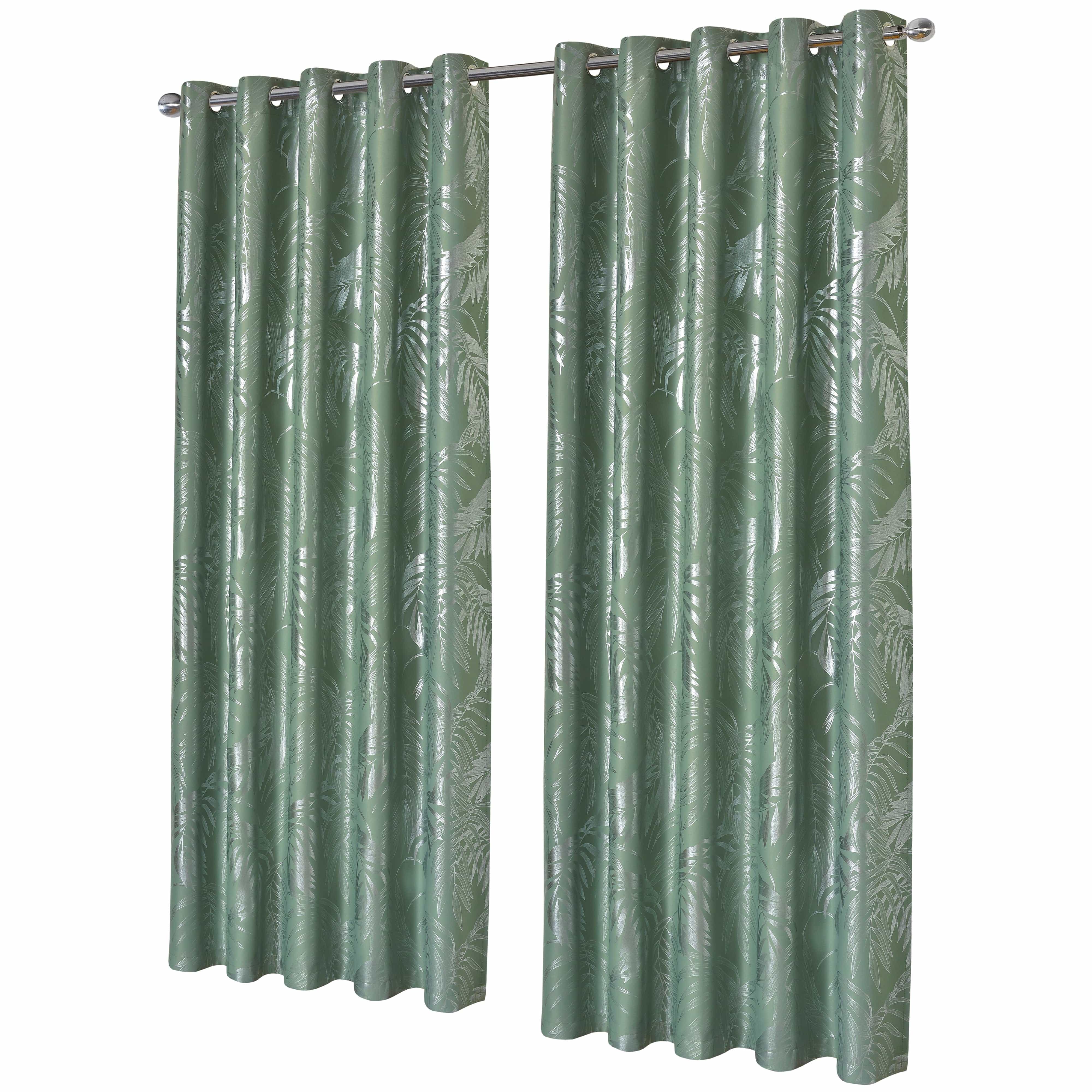 OLIVIA ROCCO Leaf Sage Green Sparkle Blackout Curtains With Thermal Insulation Eyelet Drapes Super Soft Fabric 2 Panels Room Darkening