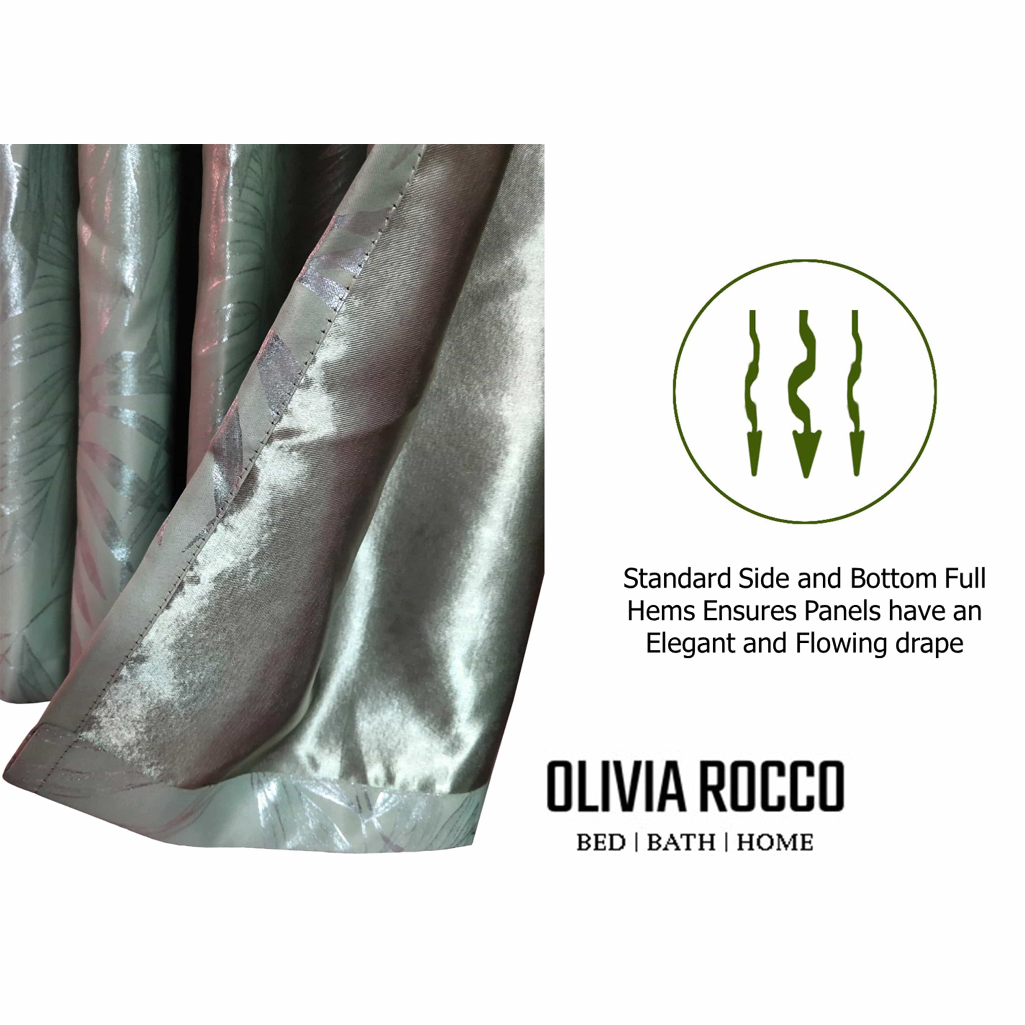 OLIVIA ROCCO Leaf Sage Green Sparkle Blackout Curtains With Thermal Insulation Eyelet Drapes Super Soft Fabric 2 Panels Room Darkening