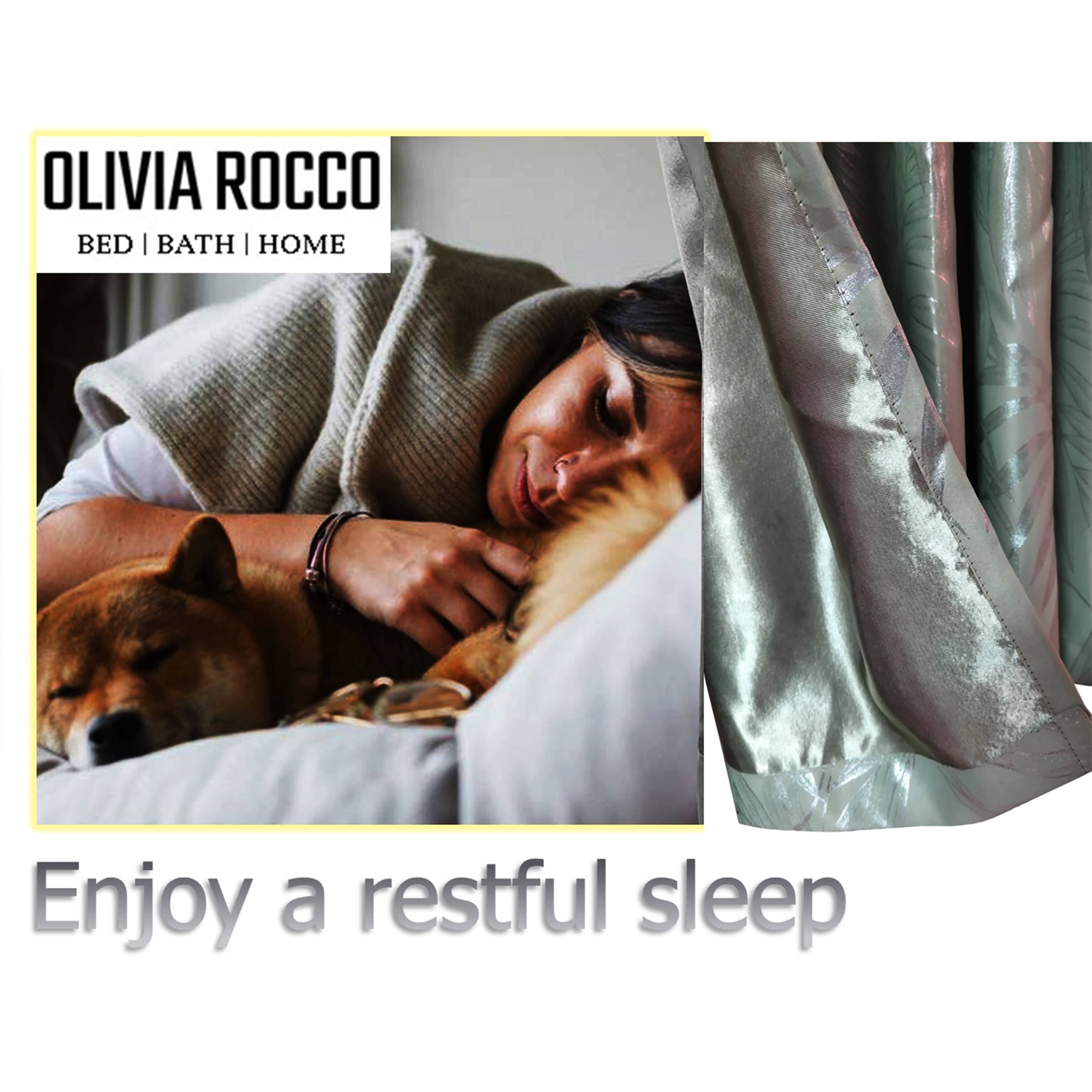 OLIVIA ROCCO Leaf Sage Green Sparkle Blackout Curtains With Thermal Insulation Eyelet Drapes Super Soft Fabric 2 Panels Room Darkening