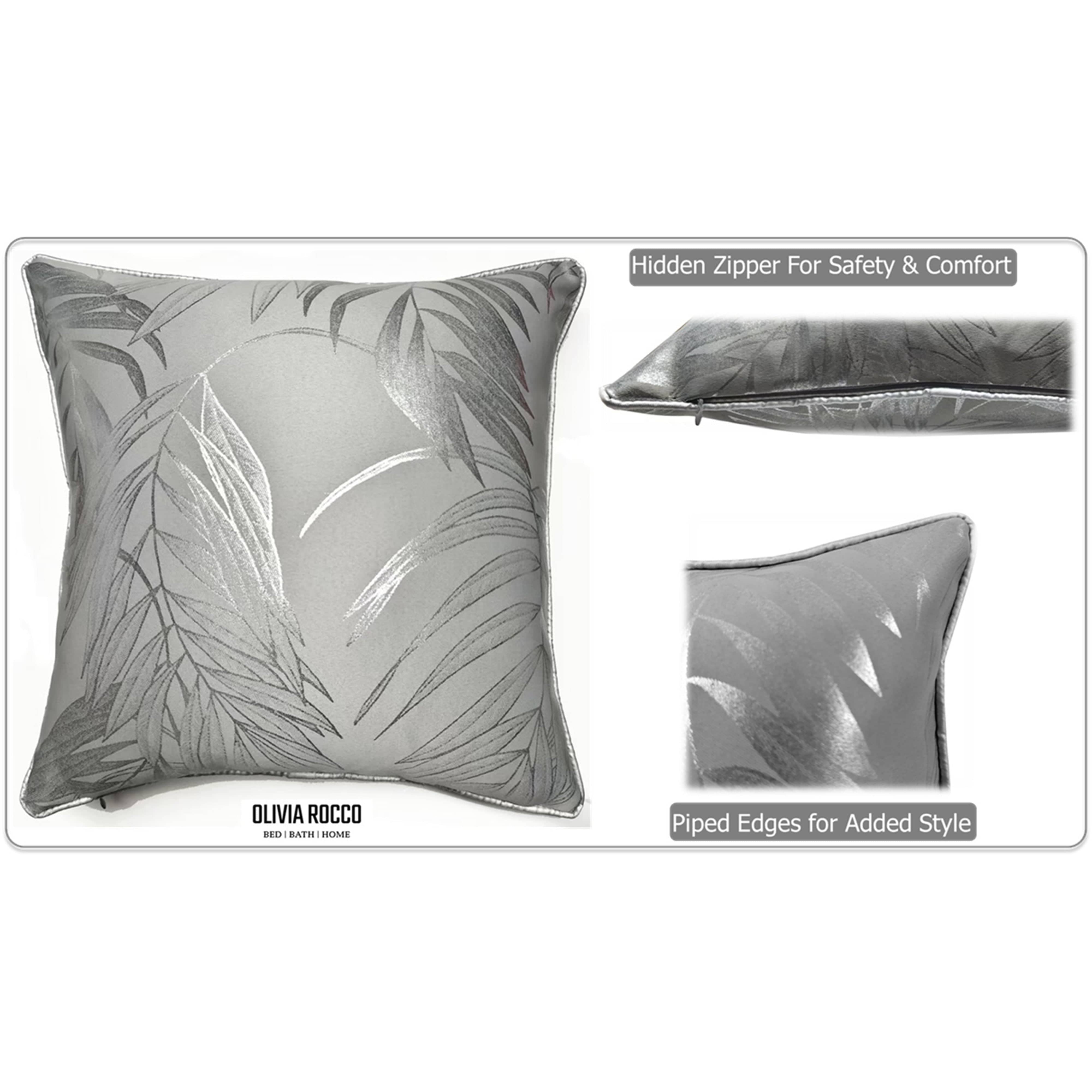 OLIVIA ROCCO Leaf Sparkle 2 Pack Cushion Covers Leaf Silver Modern Decorative Throw Pillow Cases For Sofa Bed Living Room