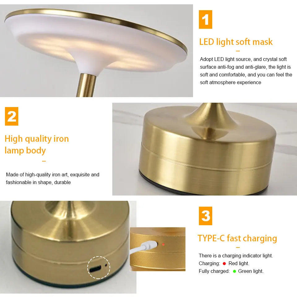 LED Table Lamp Touch Sensor Night Light – USB Rechargeable Portable Wireless Lamp for Bedroom, Restaurant, Hotel, or Bar