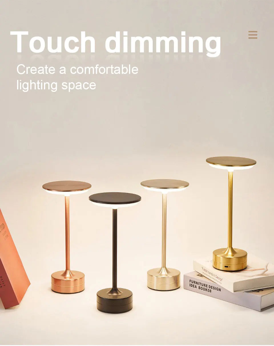 LED Table Lamp Touch Sensor Night Light – USB Rechargeable Portable Wireless Lamp for Bedroom, Restaurant, Hotel, or Bar
