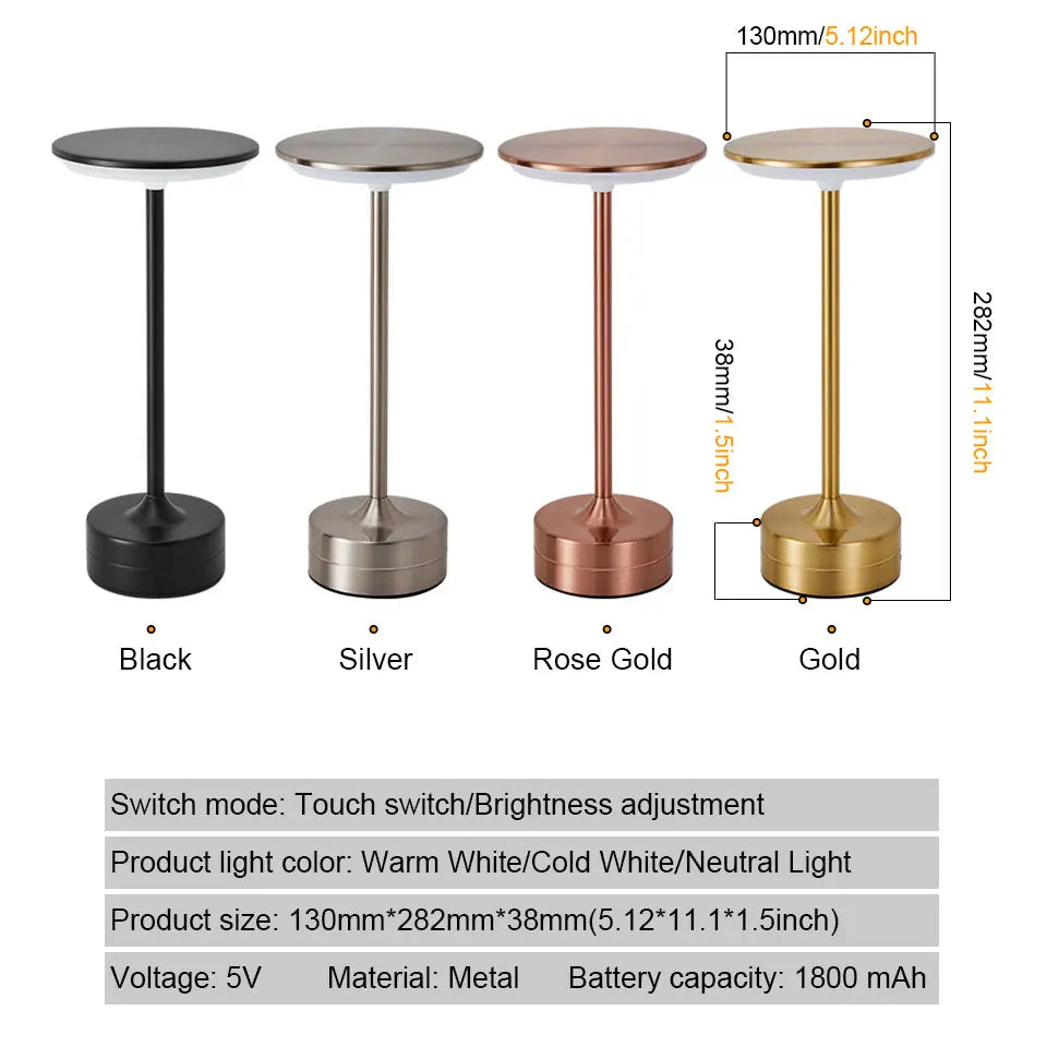 LED Table Lamp Touch Sensor Night Light – USB Rechargeable Portable Wireless Lamp for Bedroom, Restaurant, Hotel, or Bar