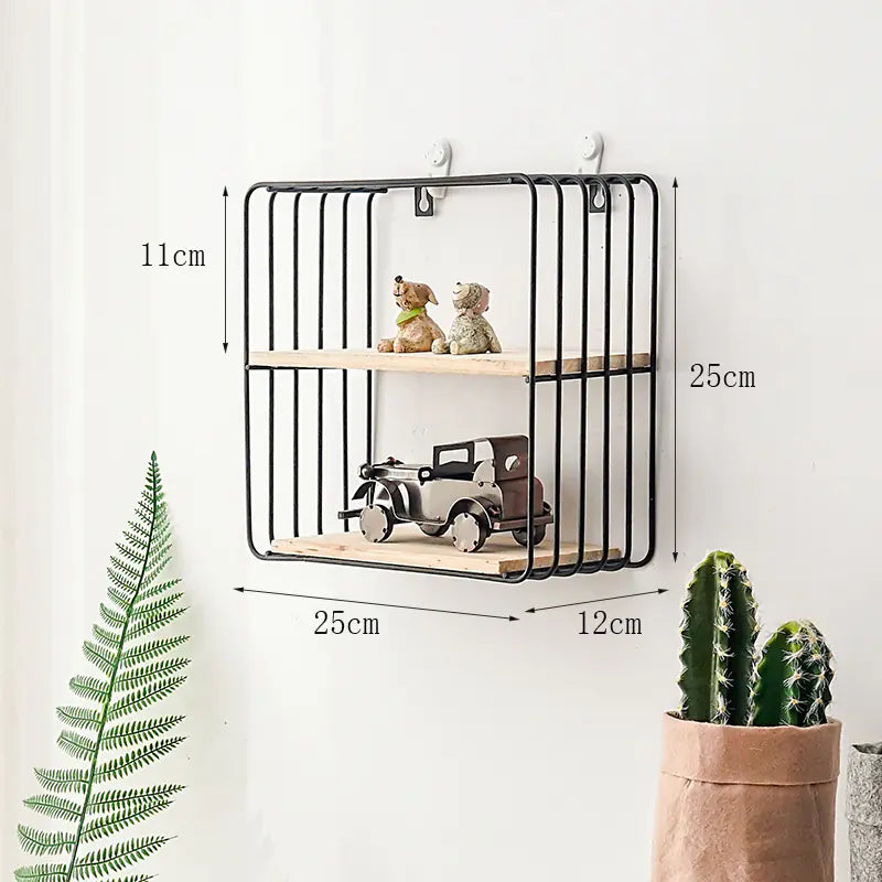 Nordic Iron Wall Shelf – Modern Metal & Wood Storage Rack for Home