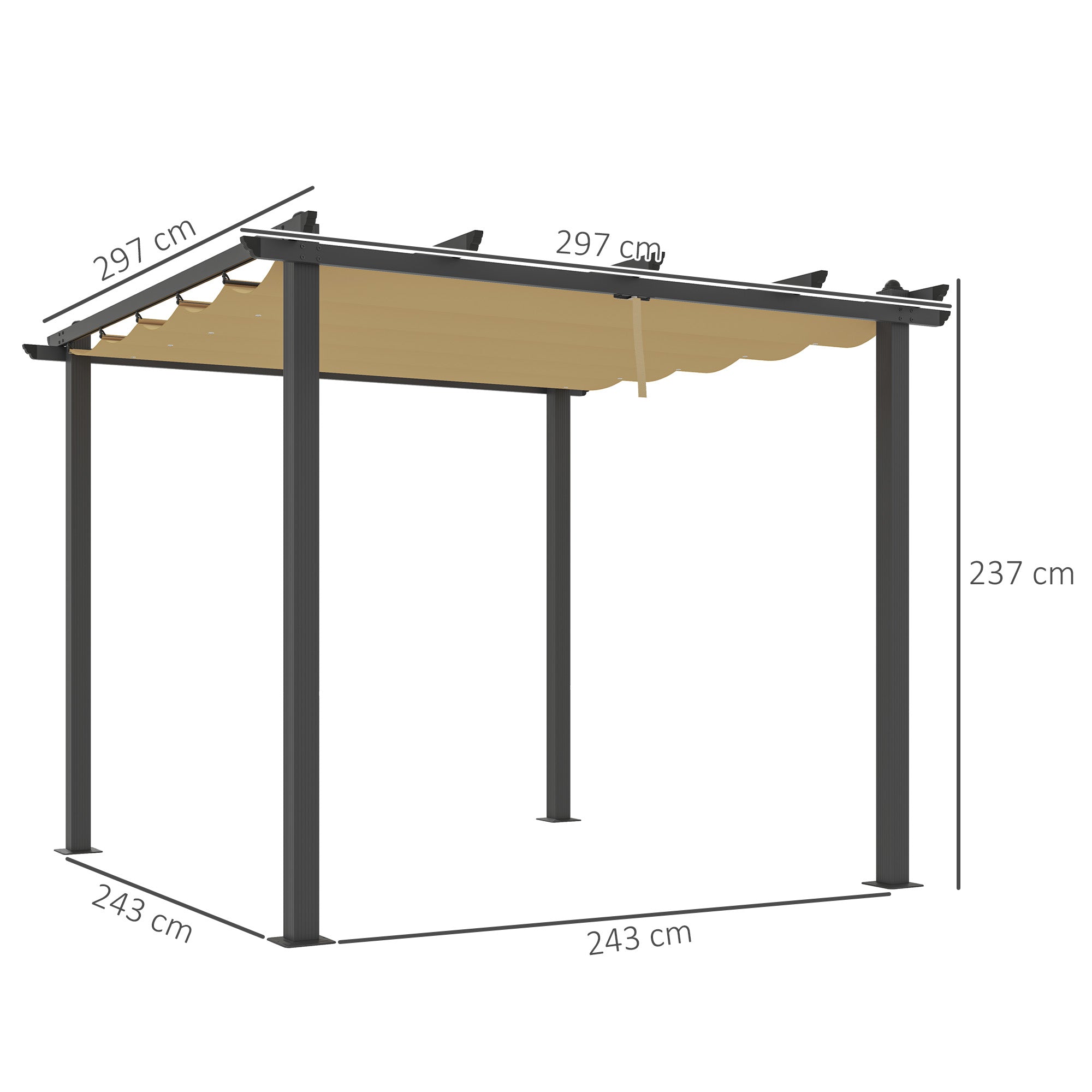 Outsunny 3 x 3(m) Aluminium Pergola with Retractable Roof, Garden Gazebo