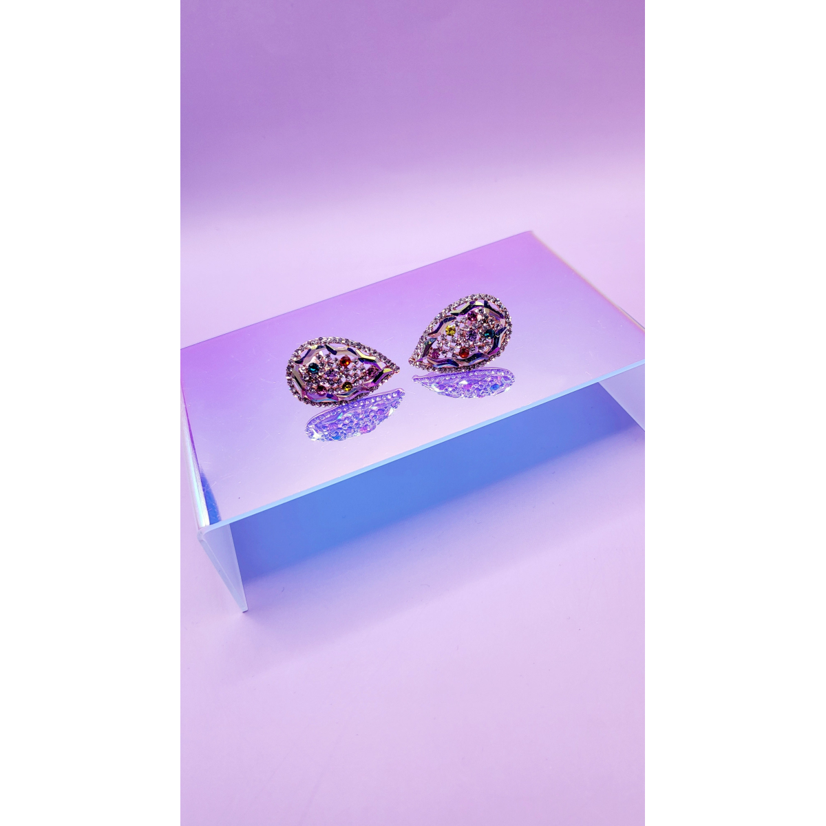Rainbow Crystal Non Pierced Clip On Earrings