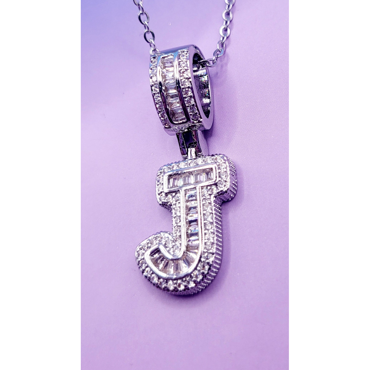 Crystal Initial Necklace Letter J