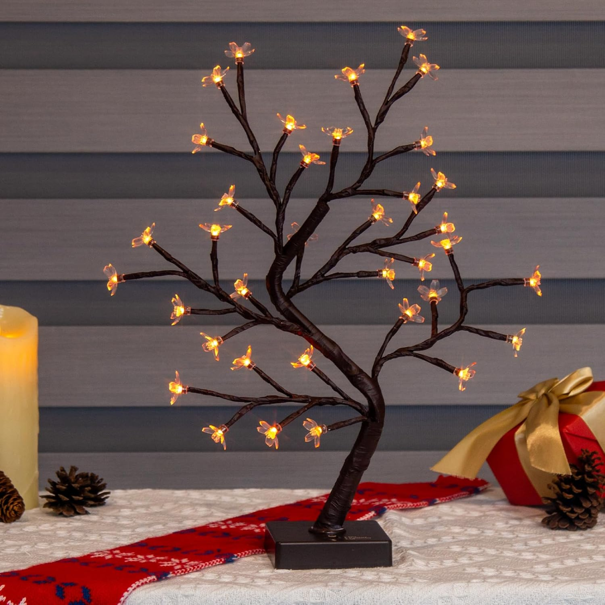 Cherry Blossom Tree Lamp Flower, 36 Led Colour Changing, Brown Twig Tree Christmas Decorations Indoor Home Bedroom Tabletop Decoration