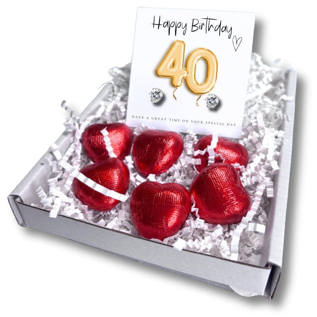 40th Birthday Cubic Zirconia Stud Earrings & Gold Balloons Mini Gift Hamper