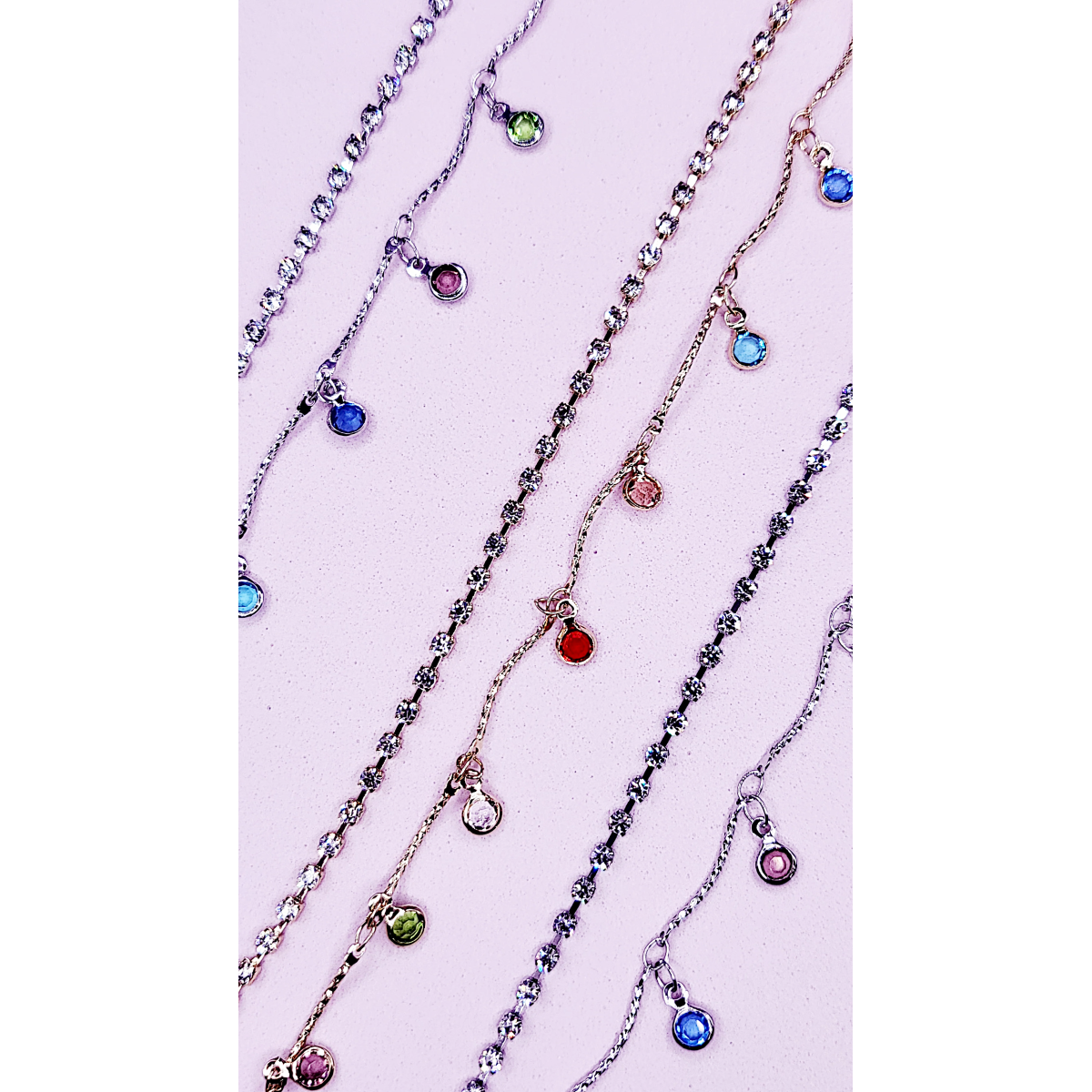 Rainbow Crystal Charm Tennis Anklet