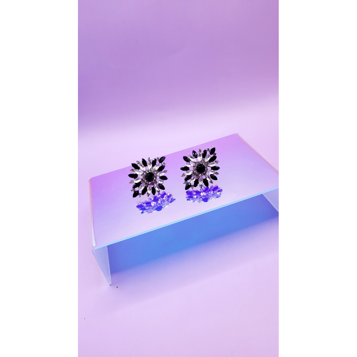 Black Crystal Non Pierced Clip On Earrings