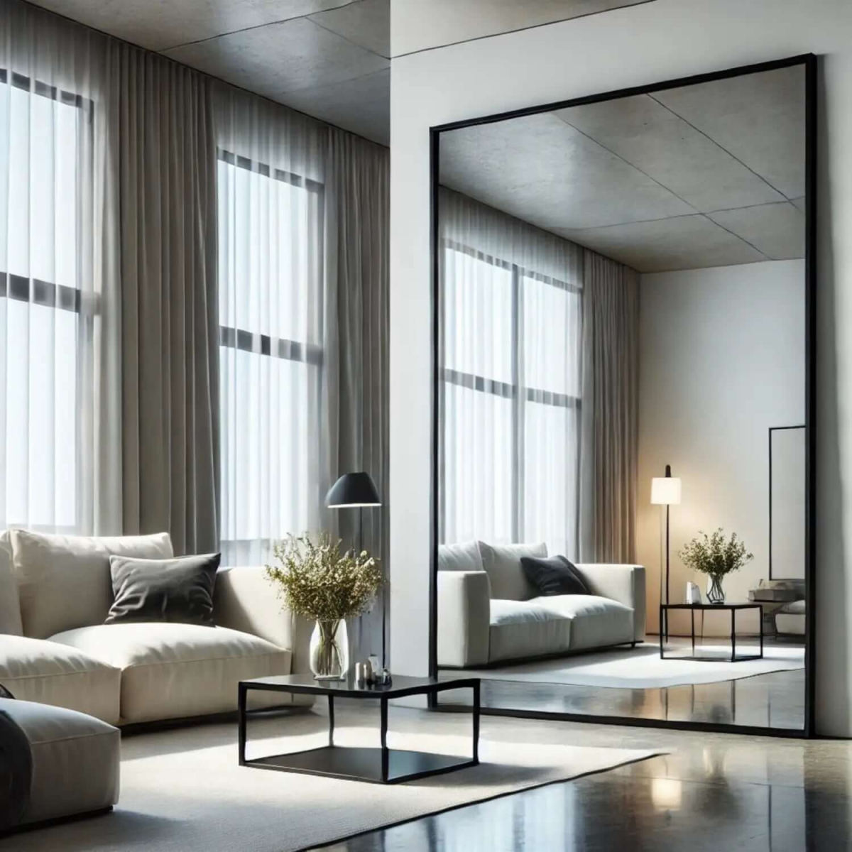 Takara - Full Length Leaner Black Metal Rectangle Mirror - 200cm x 120cm