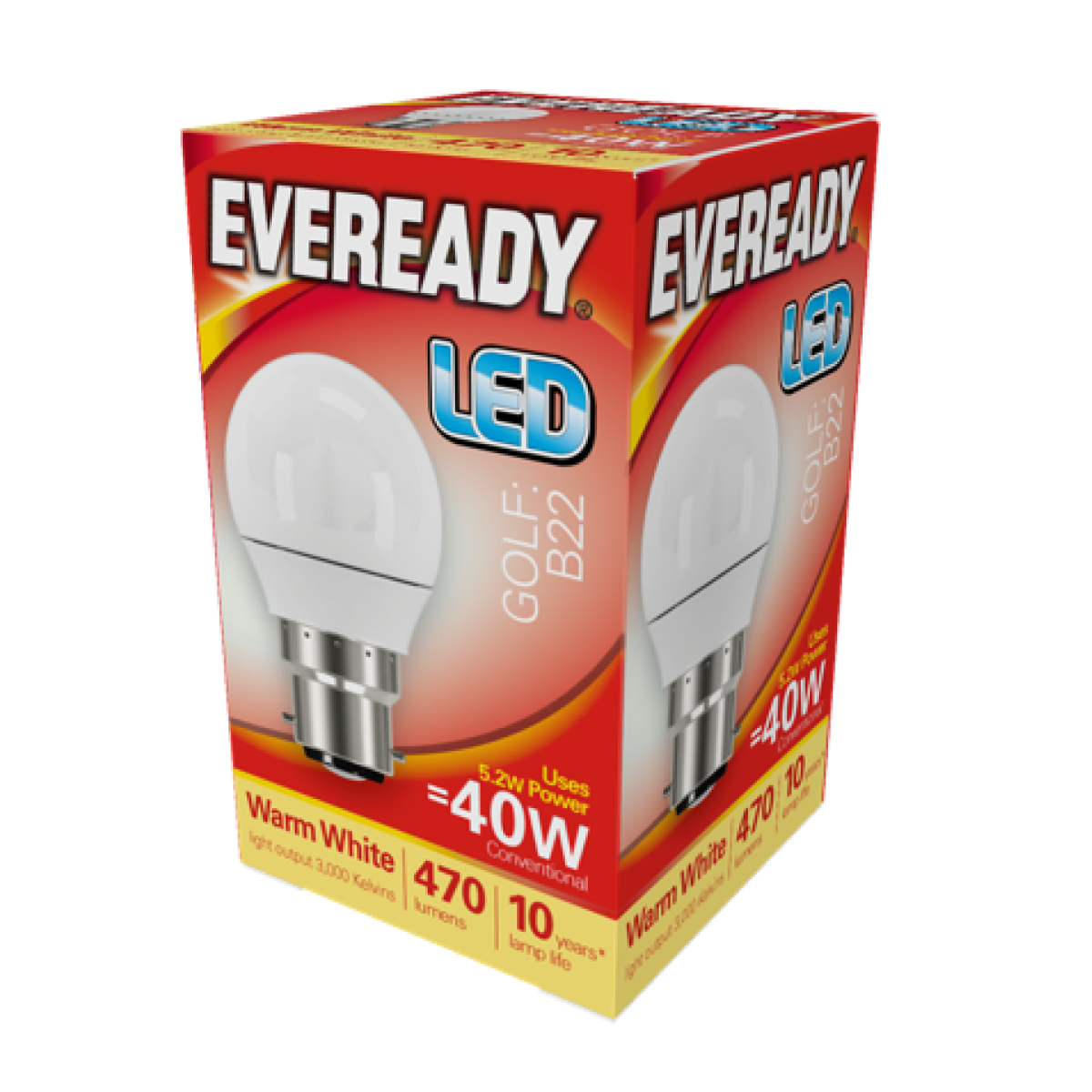 Eveready S13602 LED Golf Bulb 40w B22 (BC) Warm White (Pack of 5)