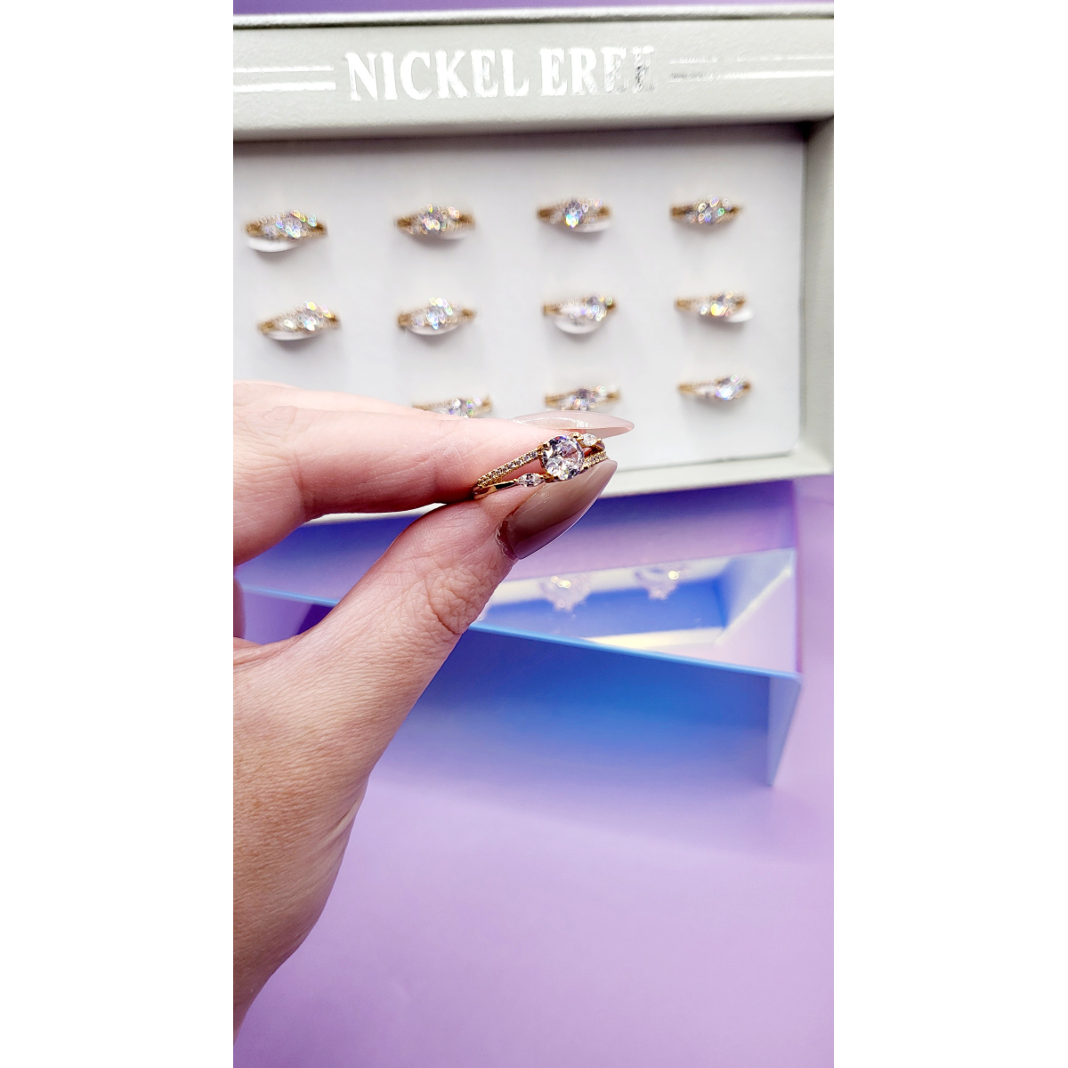 Crystal Gold Ring Box set of 12
