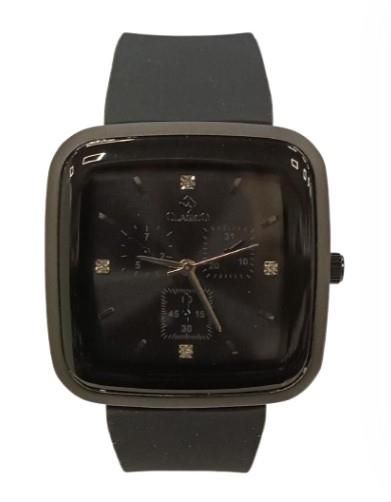 Clasico Mens Ladies Water Resistant Square Black Dial Black Rubber Strap Watch