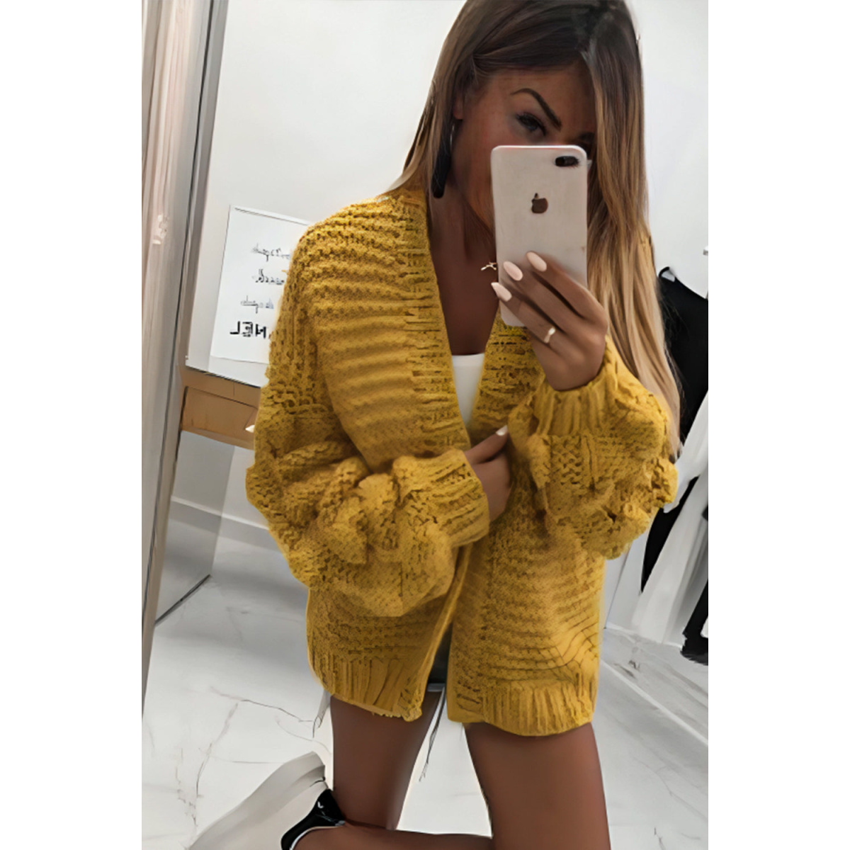 Bubble Sleeves Stylish Knitted Cardigan