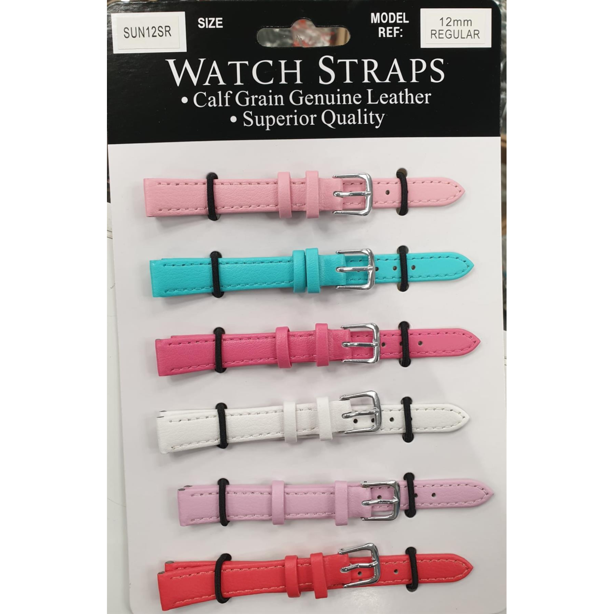 SUNSR Sun Mixed Colour Calf Leather Watch Straps Regular card of 6 - Silver Buckle