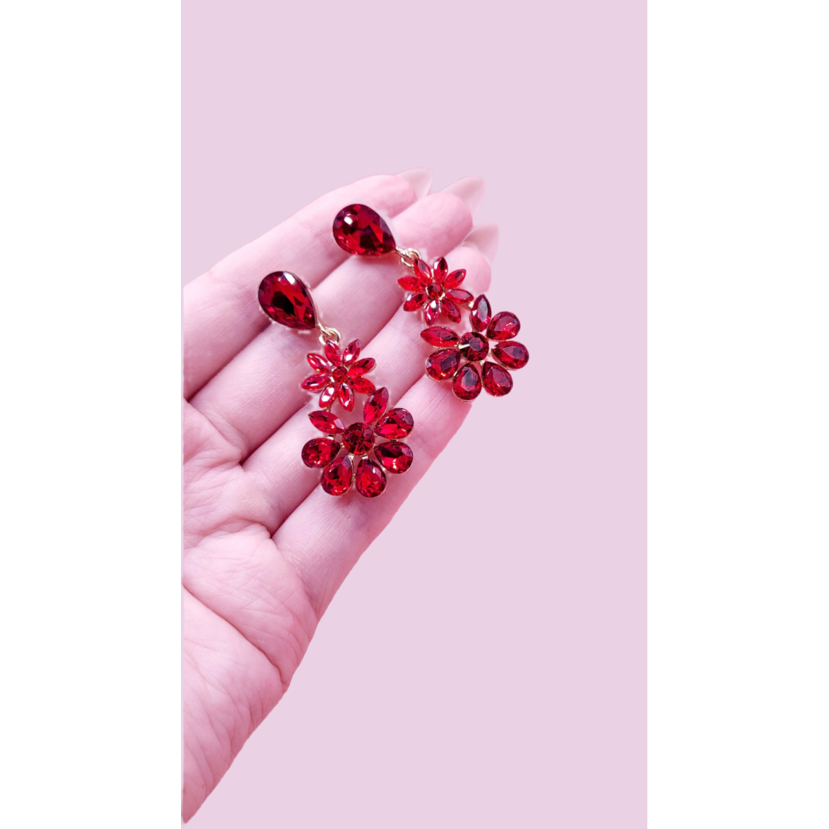 Ruby Crystal Drop and Dangle Earrings