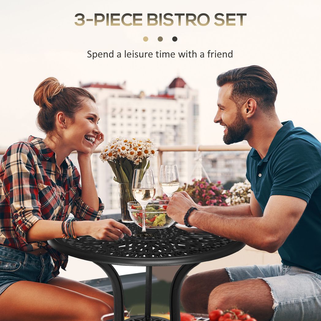 Outsunny 3 Piece Patio Bistro Set Outdoor Table Set with Umbrella Hole