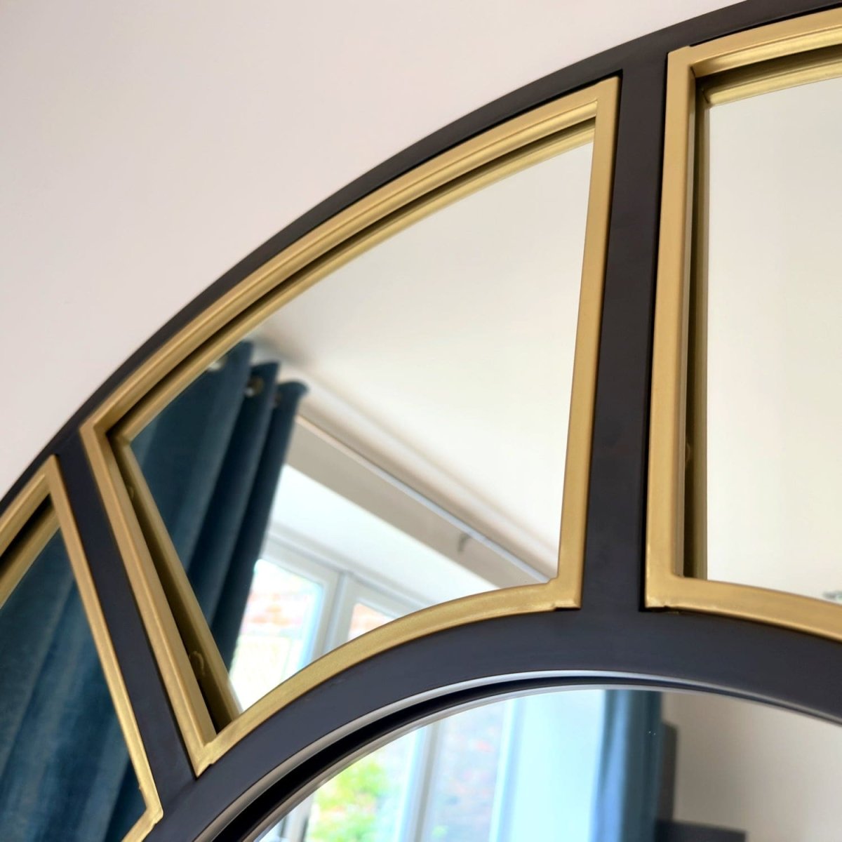 Mio - Full Length Black & Gold Metal Arched Window Mirror - 180cm x 105cm. - Zestio
