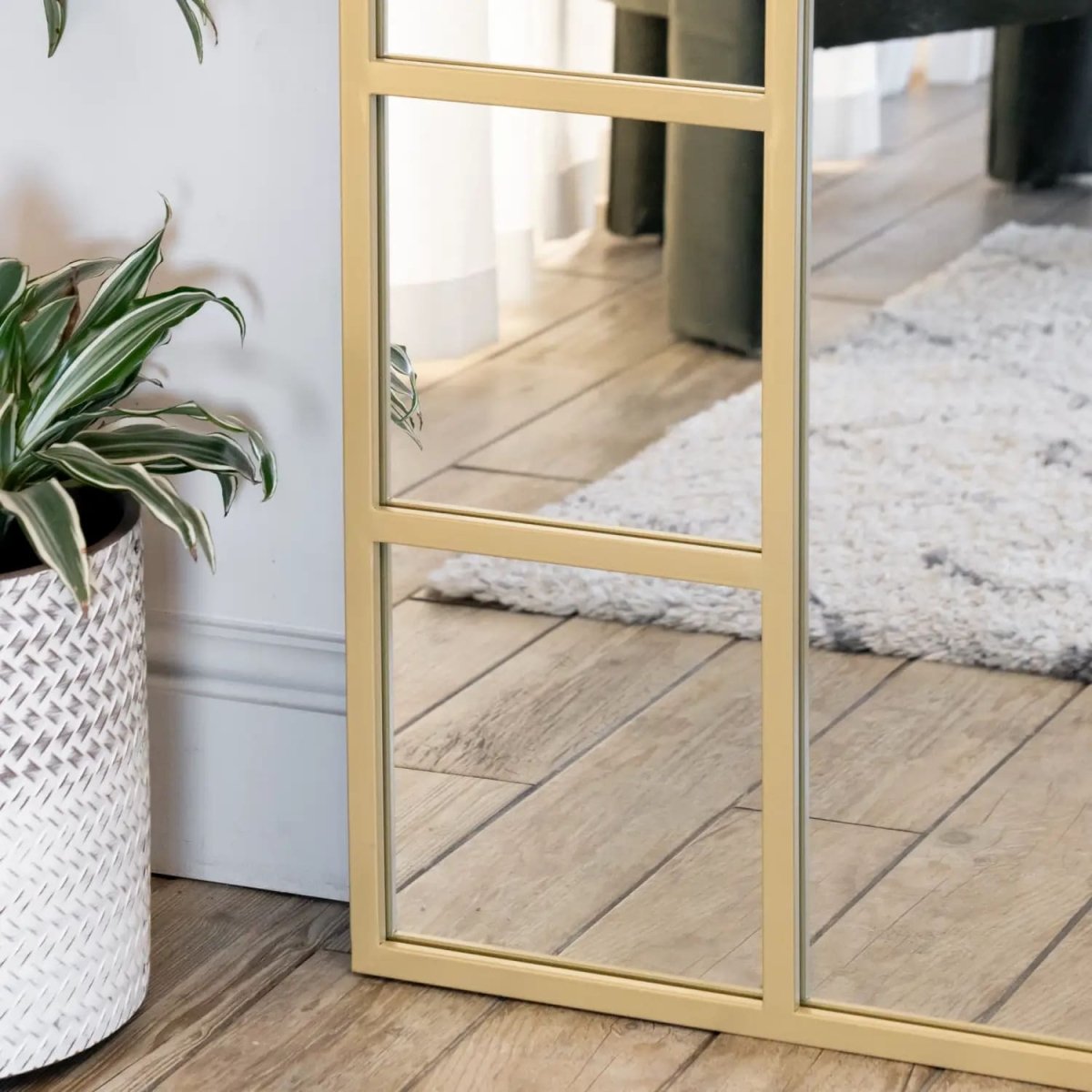 Mio - Full Length Gold Metal Arched Window Mirror - 180cm x 90cm. - Zestio