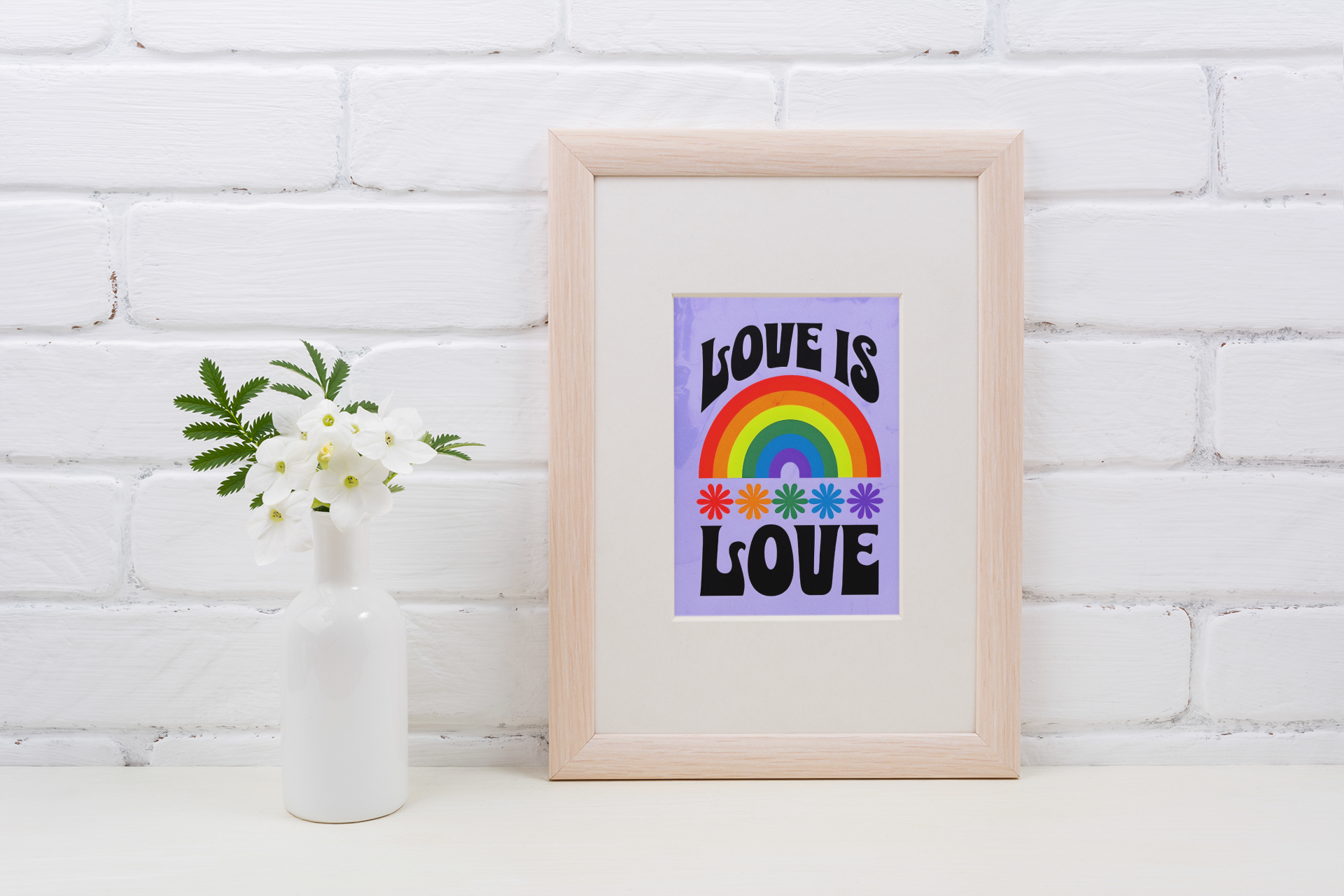 Love Is Love Rainbow Wall Art – Retro Pride Poster, 70s Style LGBTQ+ Equality Print