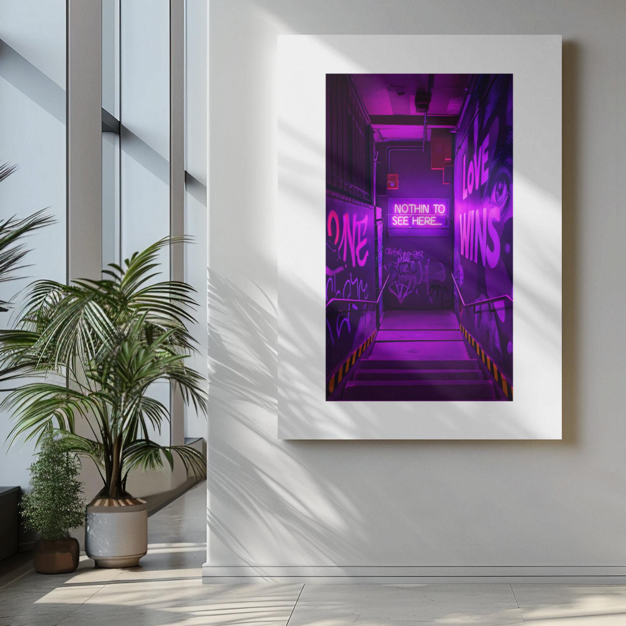 Neon Alleyway Graffiti Art Poster - Bold Urban Wall Art for Modern Spaces
