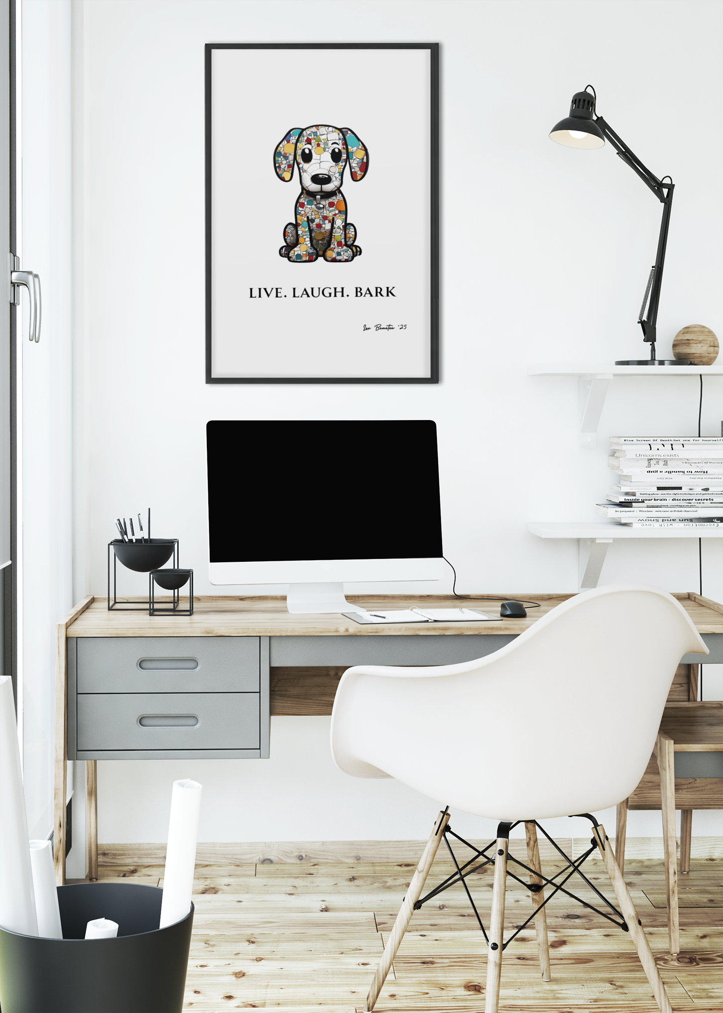 Live Laugh Bark Dog Wall Art – Colourful Mosaic Puppy Print, Funny Pet Quote Poster, Gift for Dog Lovers