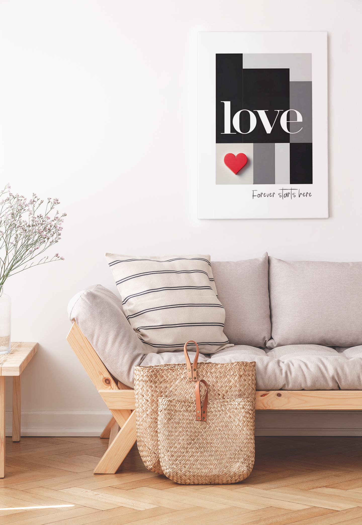 Forever Starts Here Love Poster – Minimalist Romantic Wall Art, Wedding Gift Print, Modern Couple Decor, Anniversary Typography Art