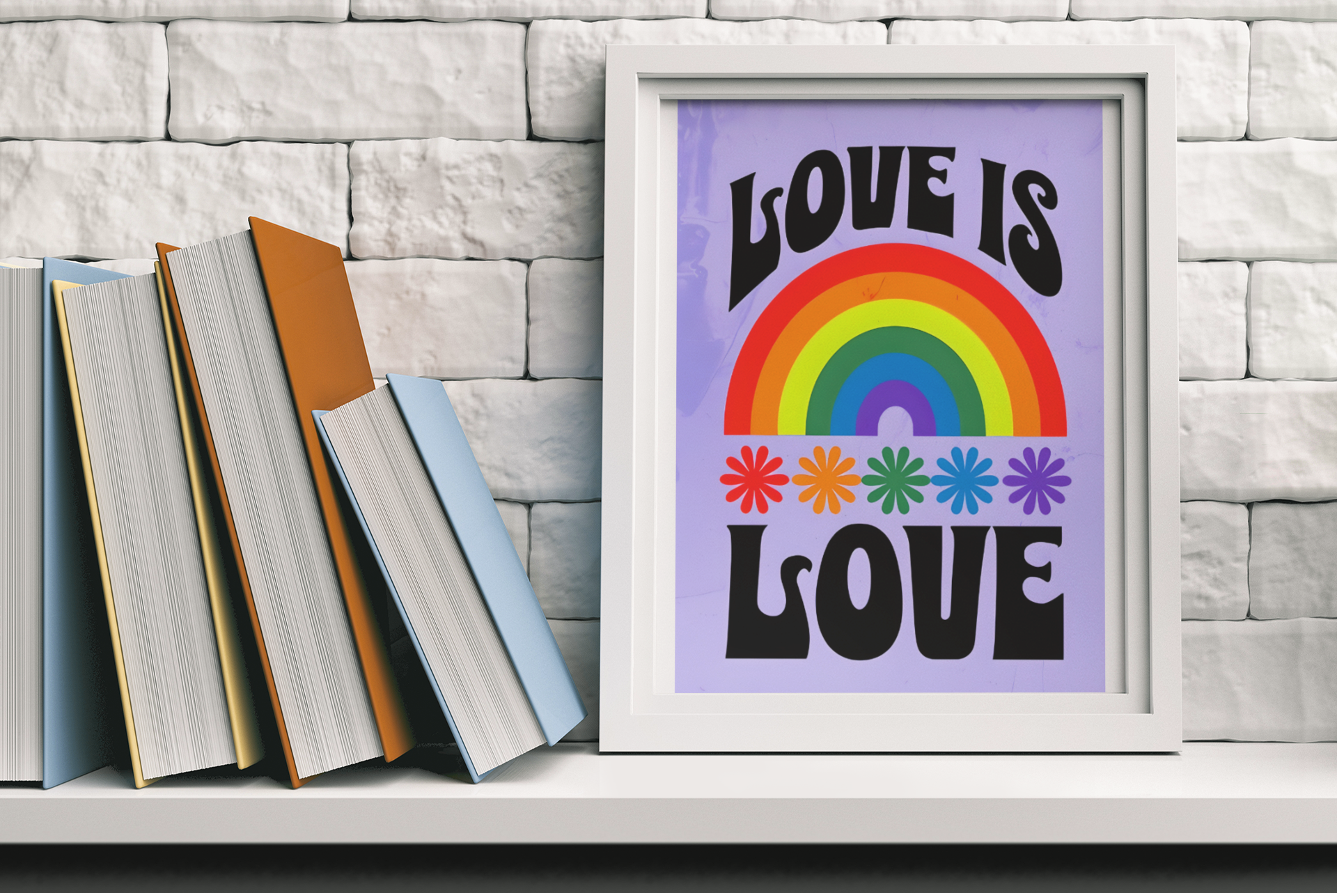 Love Is Love Rainbow Wall Art – Retro Pride Poster, 70s Style LGBTQ+ Equality Print