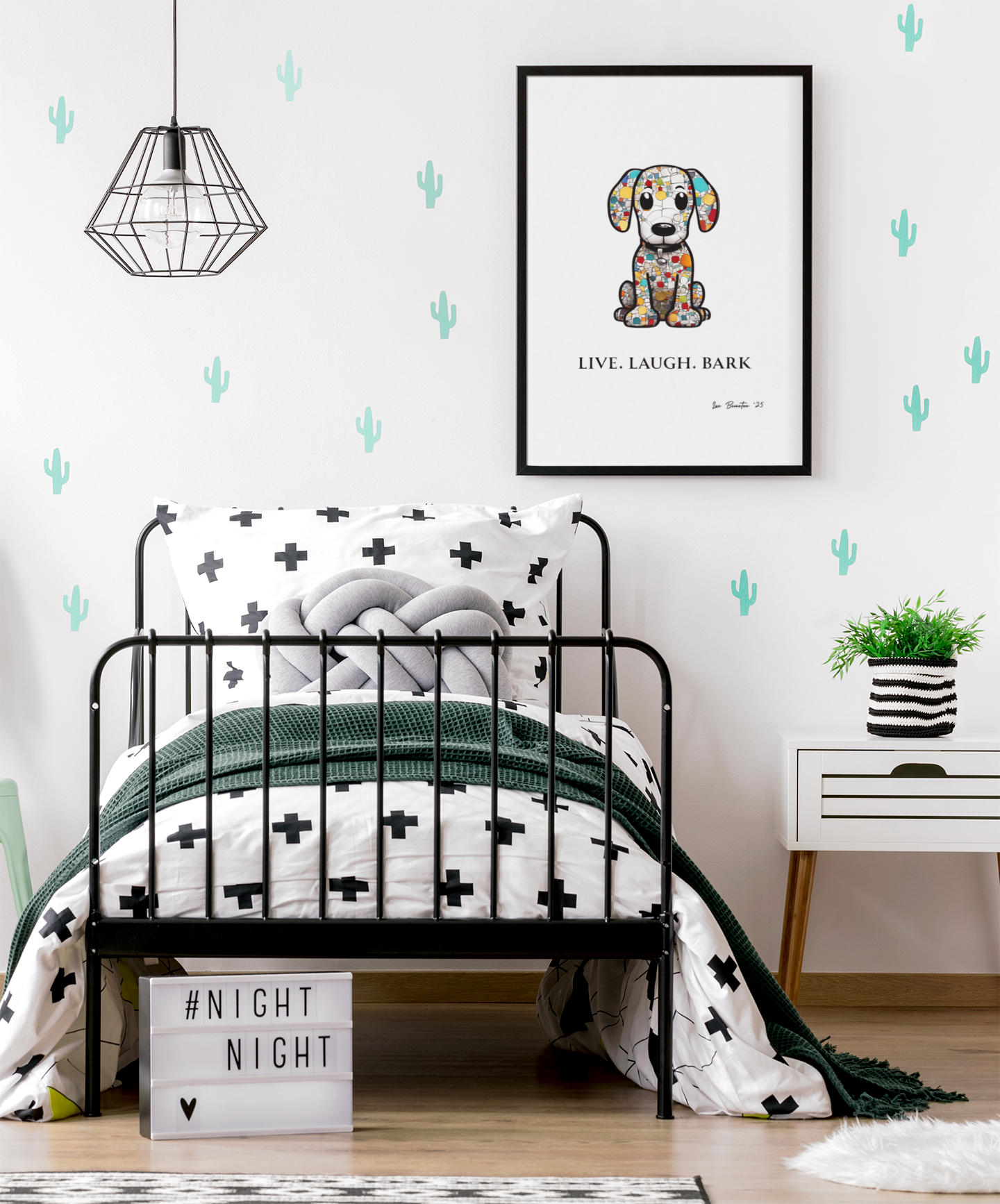 Live Laugh Bark Dog Wall Art – Colourful Mosaic Puppy Print, Funny Pet Quote Poster, Gift for Dog Lovers