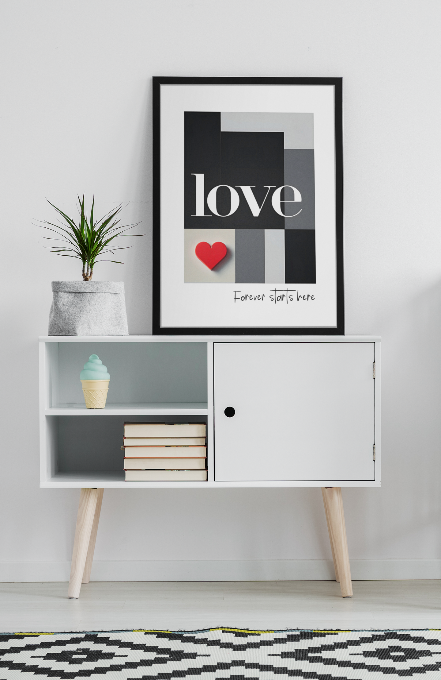Forever Starts Here Love Poster – Minimalist Romantic Wall Art, Wedding Gift Print, Modern Couple Decor, Anniversary Typography Art