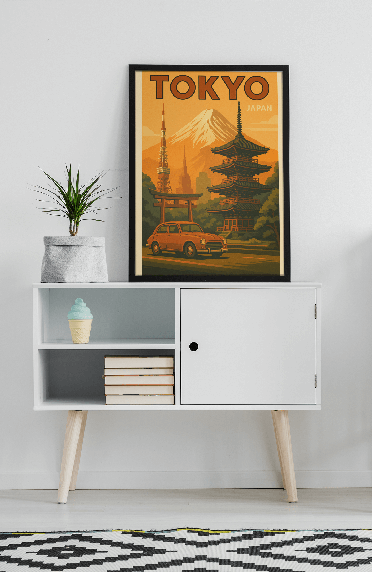 Vintage Tokyo Travel Poster – Retro Japan Wall Art with Mount Fuji