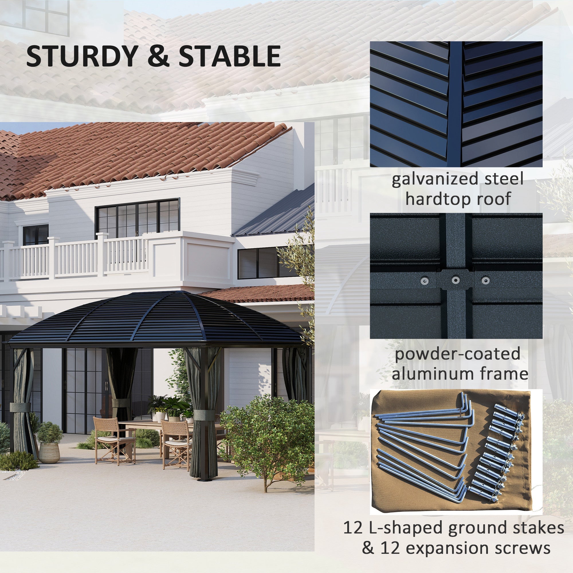 Outsunny 3 x 4m Hardtop Gazebo Aluminium Garden Pavilion Dark Grey