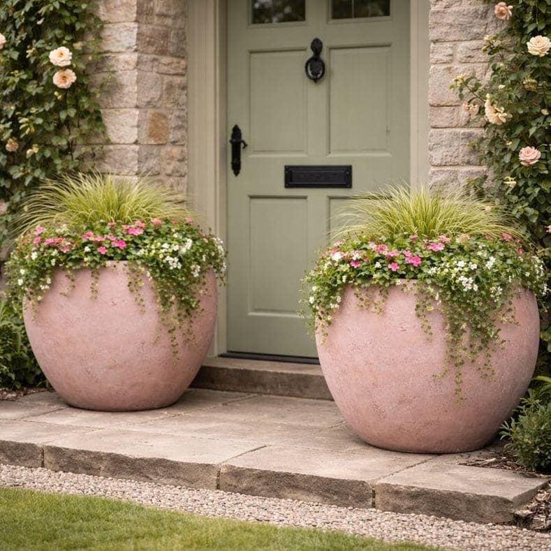 Orbello | Blushstone – 70cm Extra Large Concrete Sphere Planter – 207L Round Plant Pot - Zestio