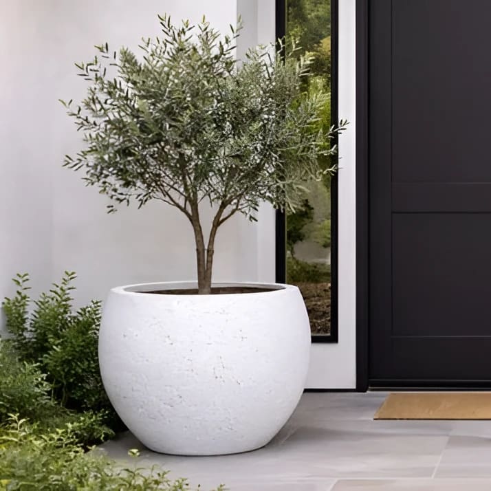 Orbello | White Mist – 70cm Extra Large Concrete Sphere Planter – 207L Round Plant Pot - Zestio