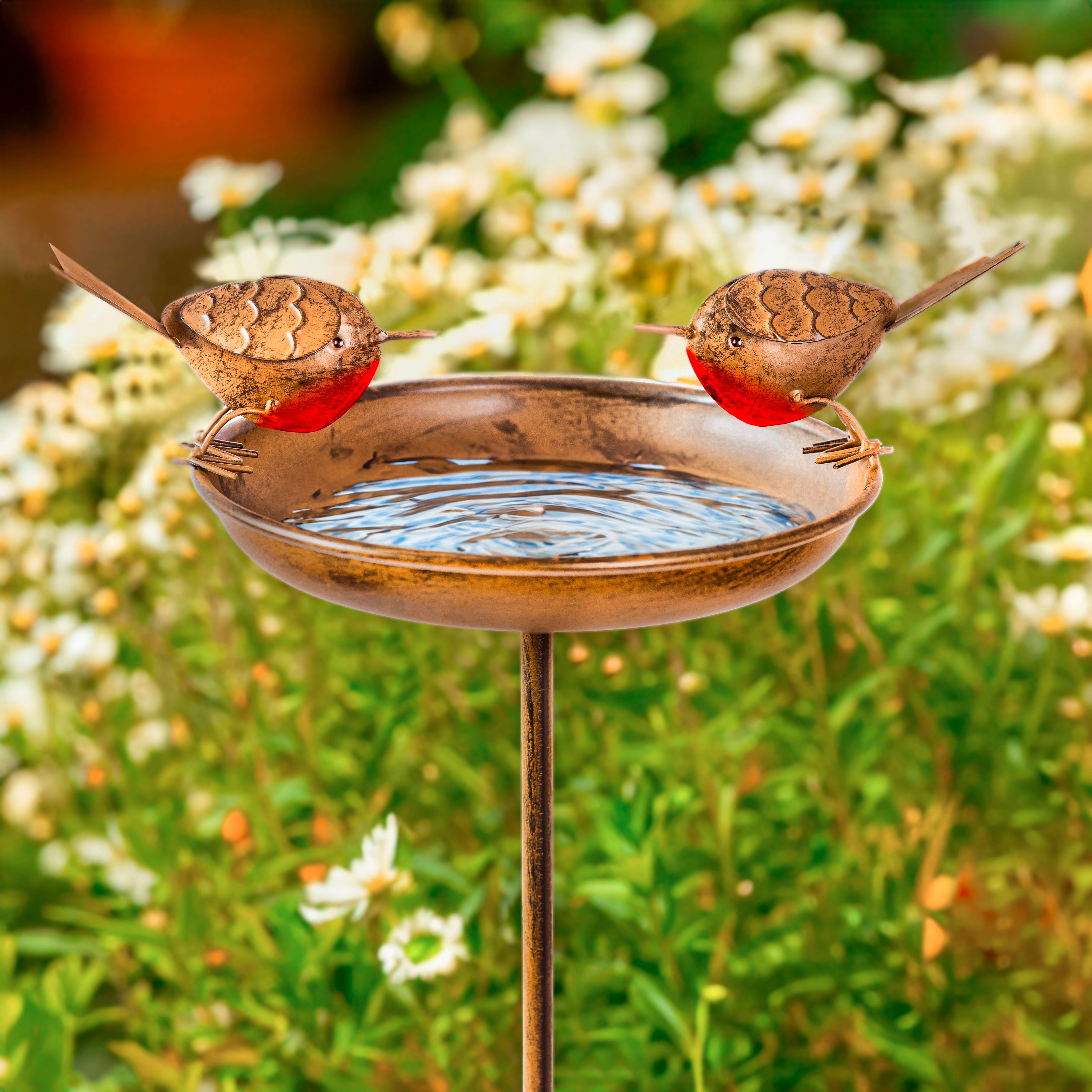 Robin Bird Bath & Feeder Stake for Garden Birds, Outdoor Wildlife & Patio Decor