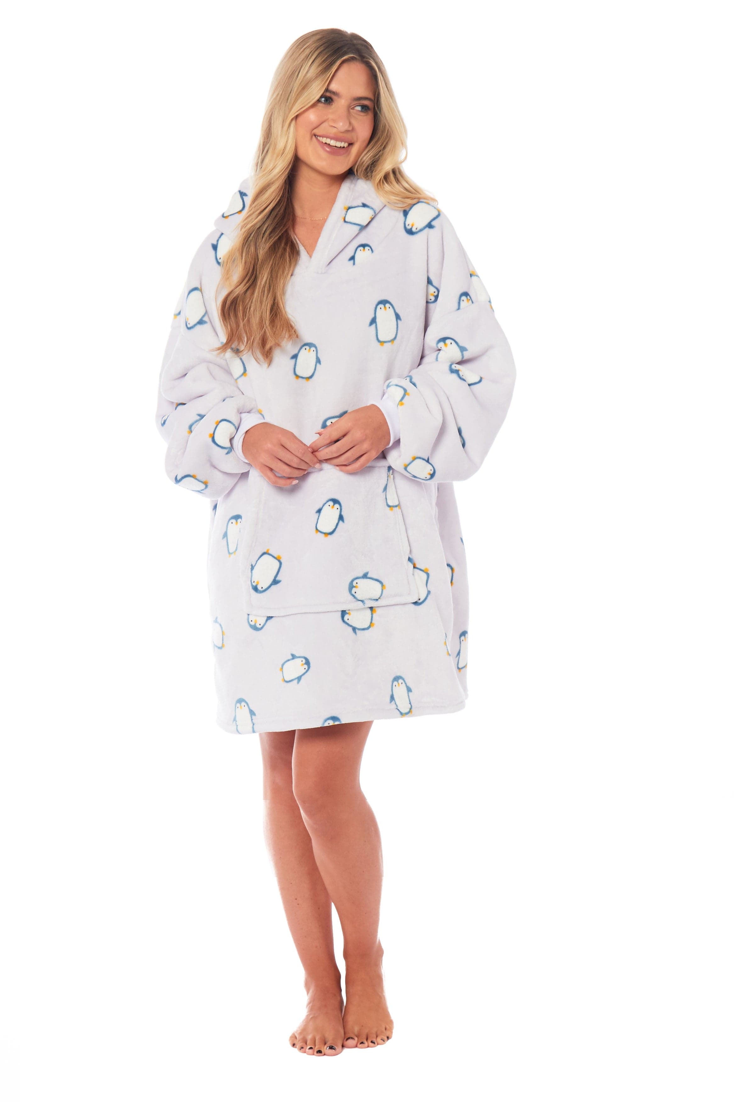 OLIVIA ROCCO Oversized Penguin Hooded Blanket Plush Fleece Reversible Sherpa Giant Hoodie Sweatshirt Ultra Soft Flannel Loungewear for Adults and Kids
