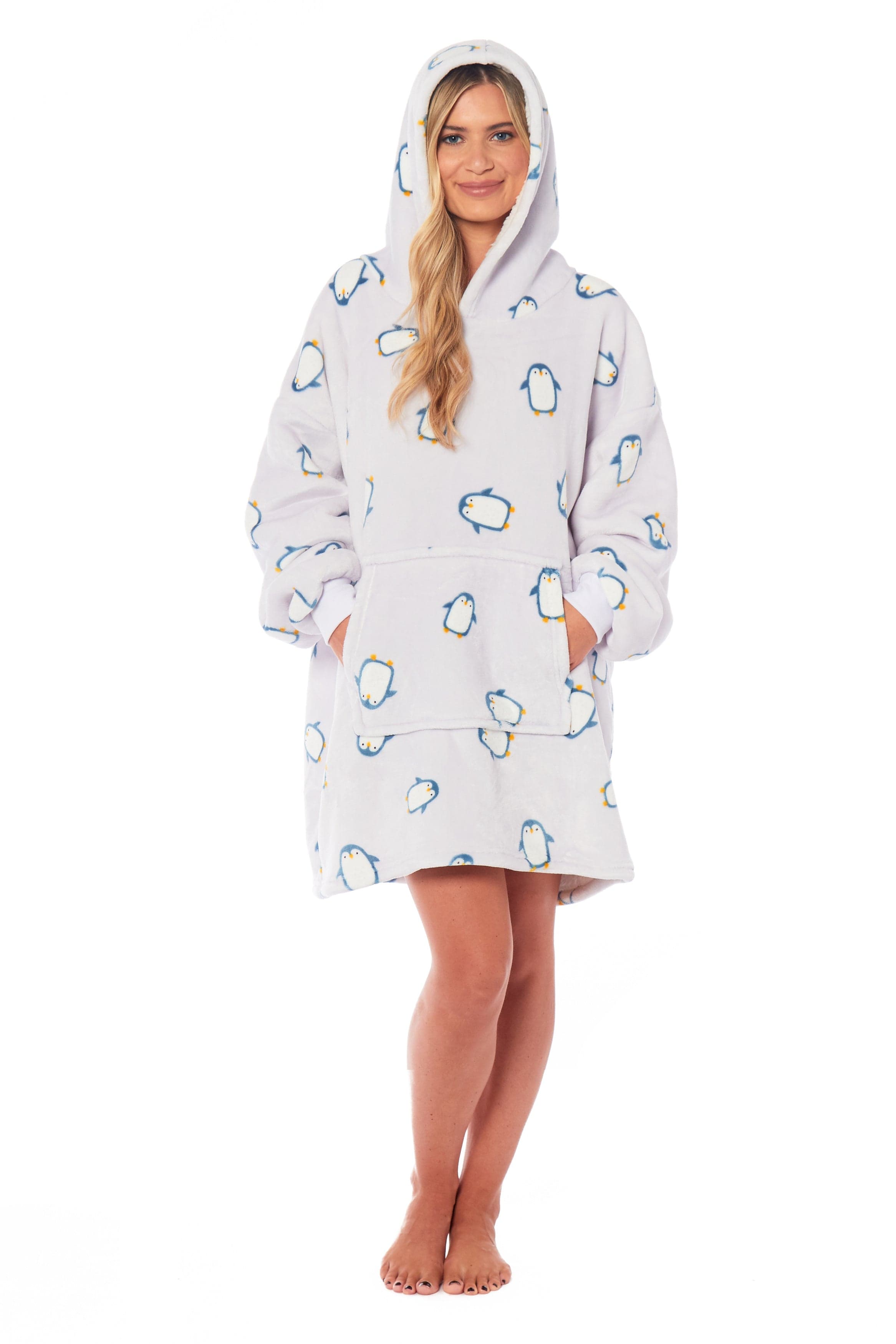 OLIVIA ROCCO Oversized Penguin Hooded Blanket Plush Fleece Reversible Sherpa Giant Hoodie Sweatshirt Ultra Soft Flannel Loungewear for Adults and Kids