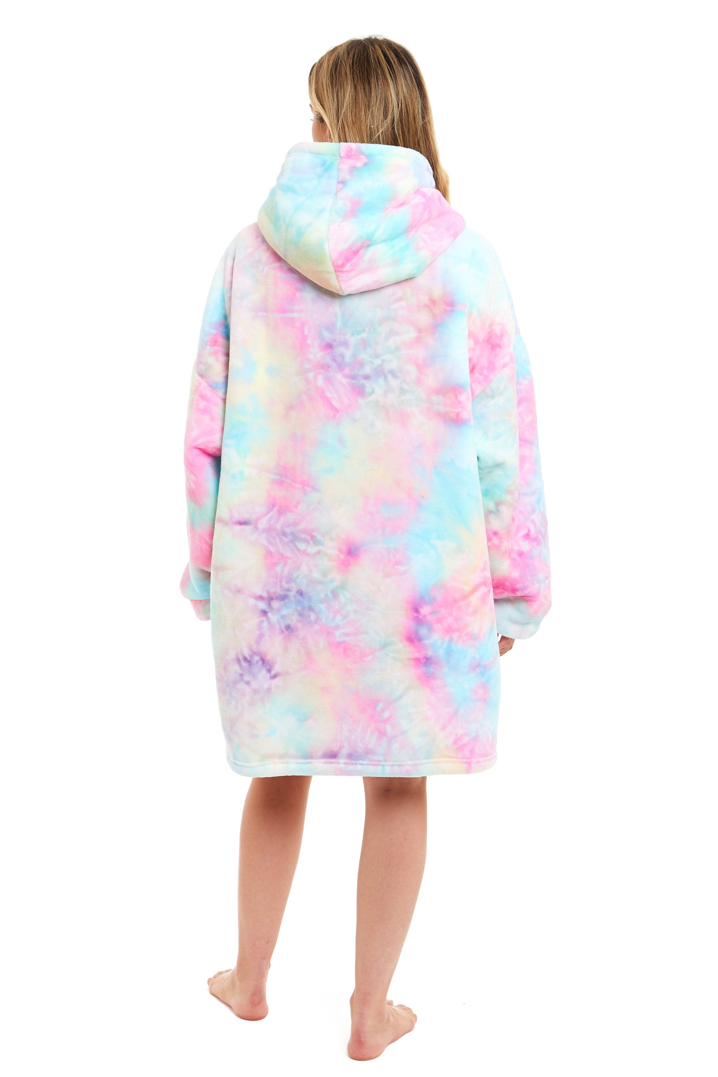 OLIVIA ROCCO Oversized Hooded Tie Dye Rainbow Plush Fleece Blanket With Reversible Sherpa Hoodie Sweatshirt For Adults And Kids Elastic Cuffs Pocket