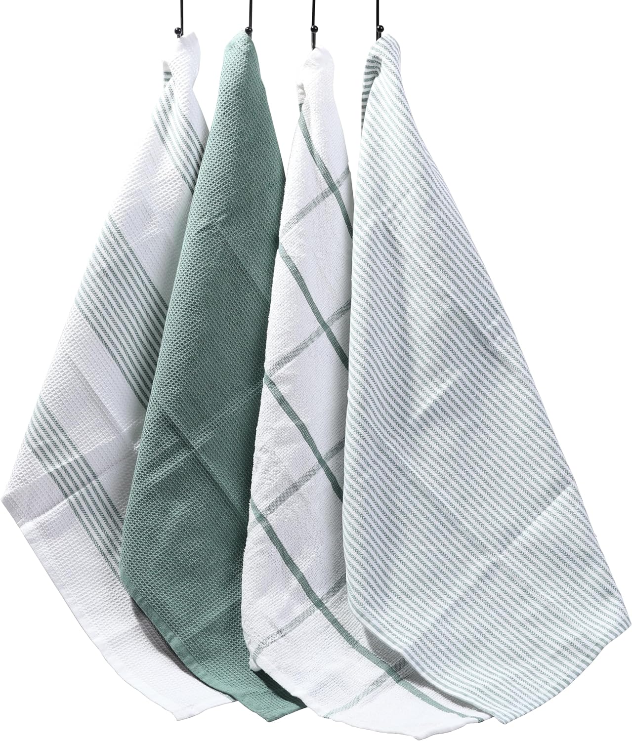 OLIVIA ROCCO Pack Of 4 Green Cotton Tea Towels 65x45 Cm High Absorbency Durable For Drying Dishes And Cleaning Spills For Everyday Kitchen