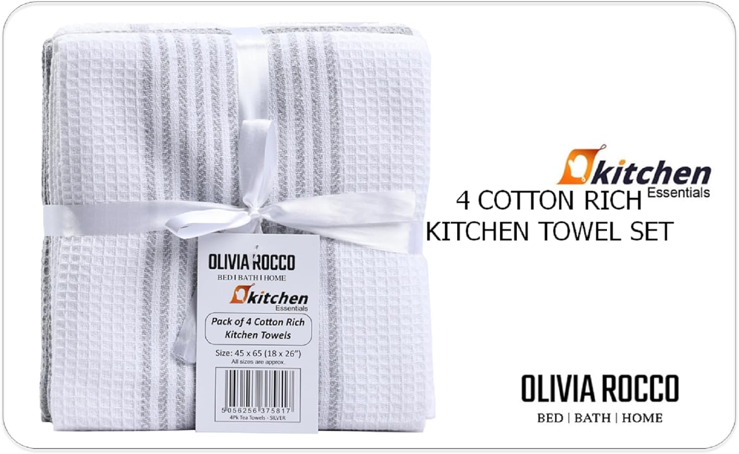 OLIVIA ROCCO Pack Of 4 Green Cotton Tea Towels 65x45 Cm High Absorbency Durable For Drying Dishes And Cleaning Spills For Everyday Kitchen