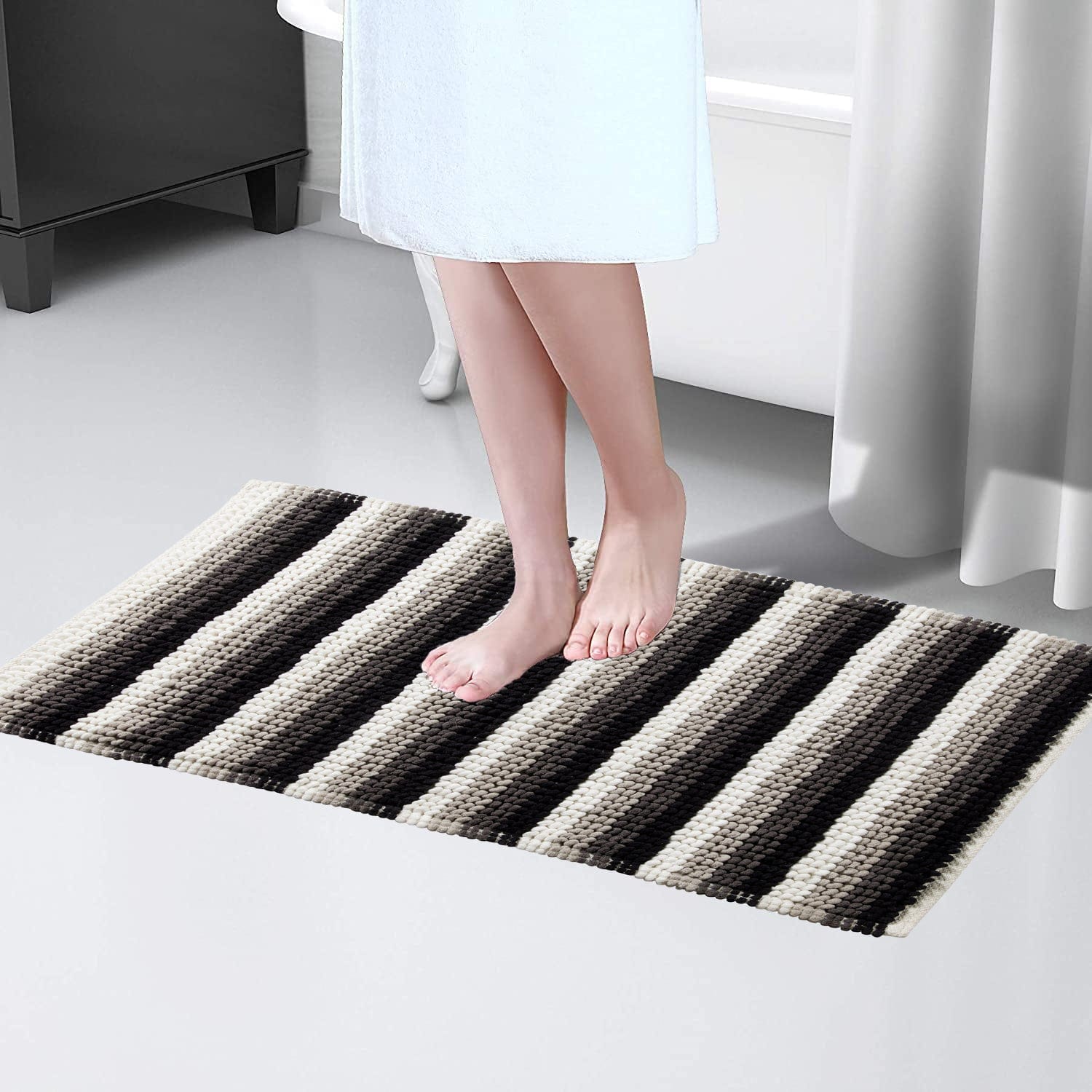 OLIVIA ROCCO Padstow Stripe Bathmat 50 x 80 cm Quick-Drying Anti-Slip Absorbent Durable Bathroom Accessory for Modern Bathrooms
