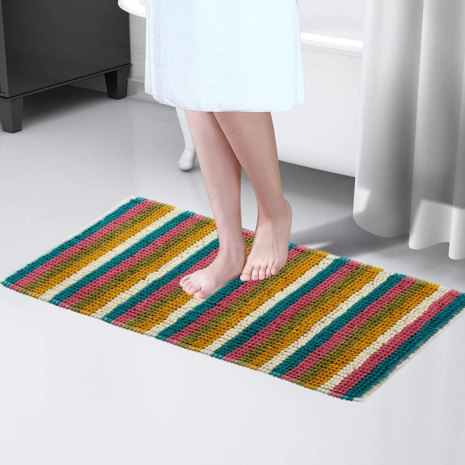 OLIVIA ROCCO Padstow Stripe Bathmat 50 x 80 cm Quick-Drying Anti-Slip Absorbent Durable Bathroom Accessory for Modern Bathrooms