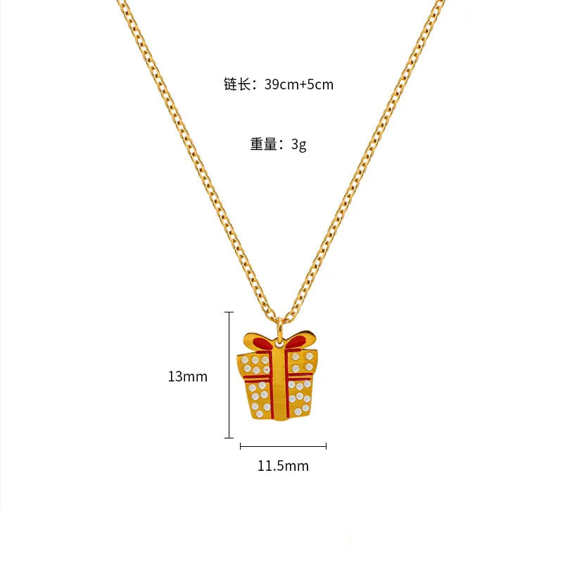 Christmas Creative Design Sense Bell Necklace Women's Versatile Pendant Oil Drop Deer Snowman Cartoon Stainless Steel Titanium Steel