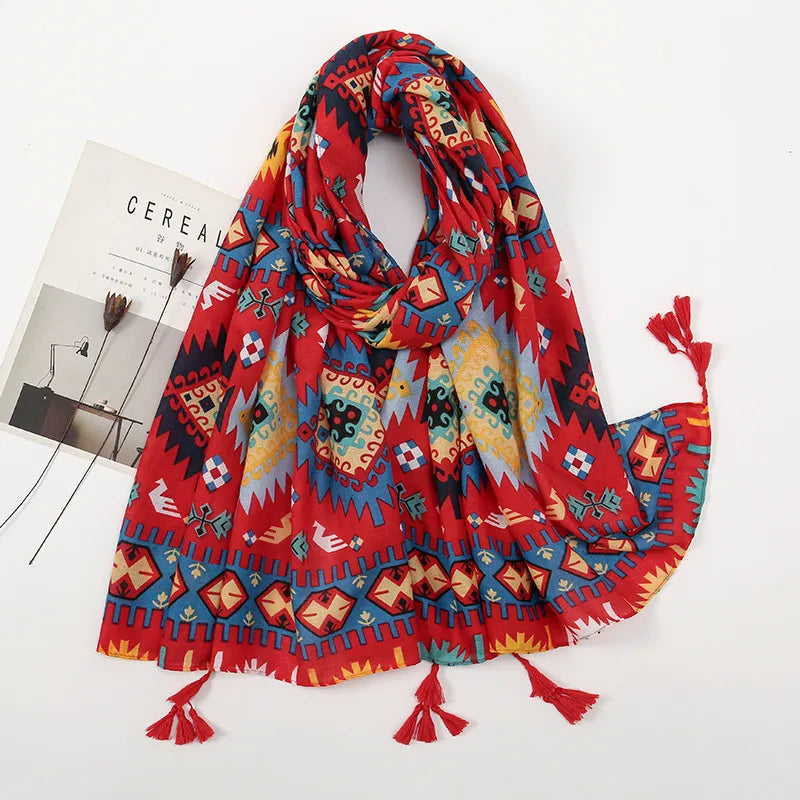 Women's Sweet Color Block Polyester Printing Scarf