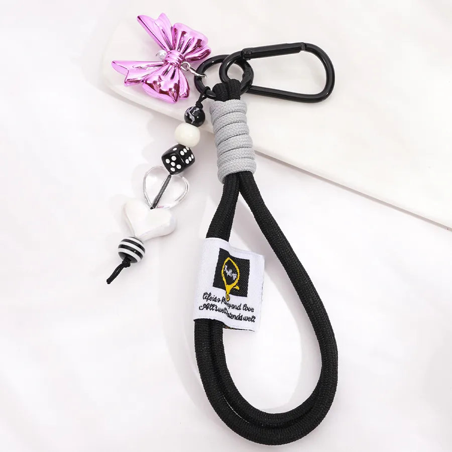 Cute Metal Keychain Pendant Beaded Bookbag Girl's Bag Charm Style Cartoon Design Half Handmade Flower