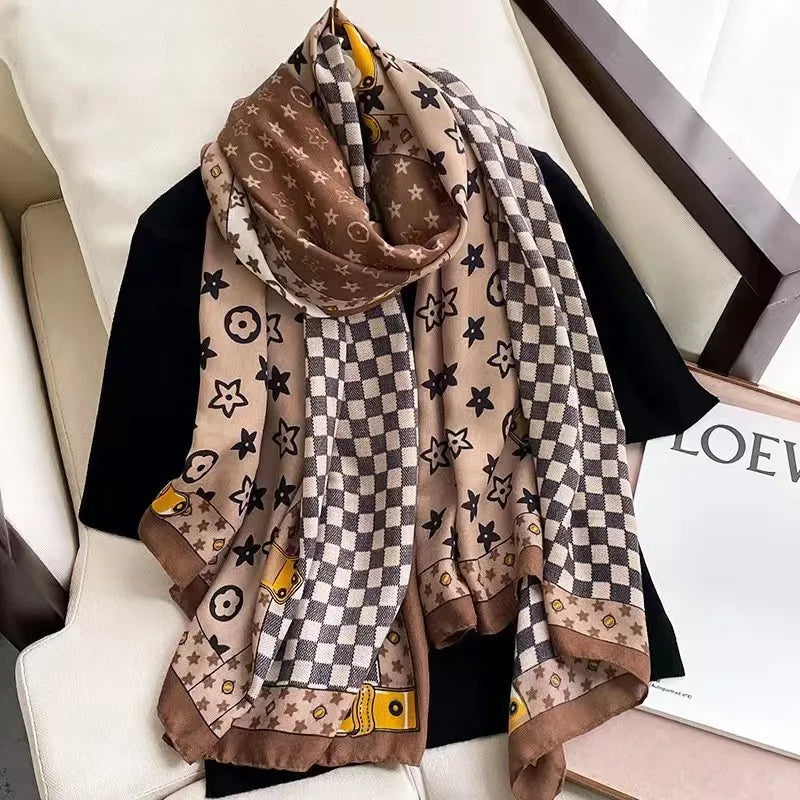 women's fashion star heart shape cotton and linen printing cotton linen scarves