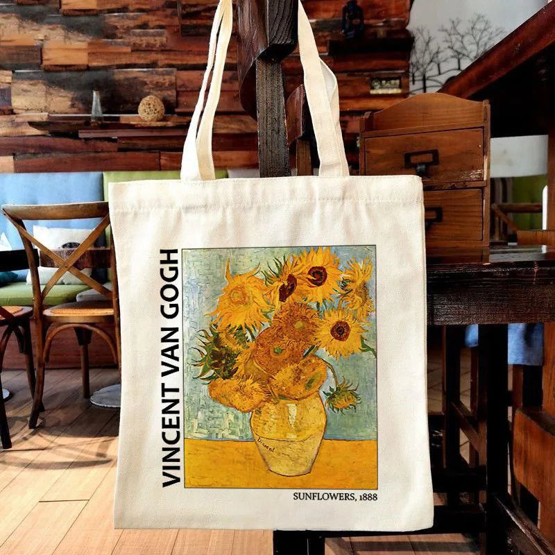 women's retro oil painting shopping bags
